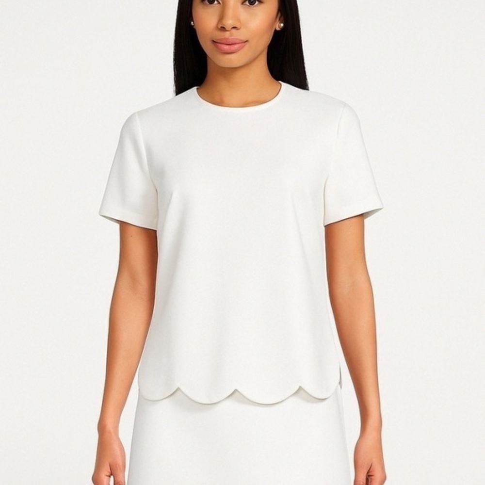 A.L.C. Cream Short Sleeve Scalloped Top